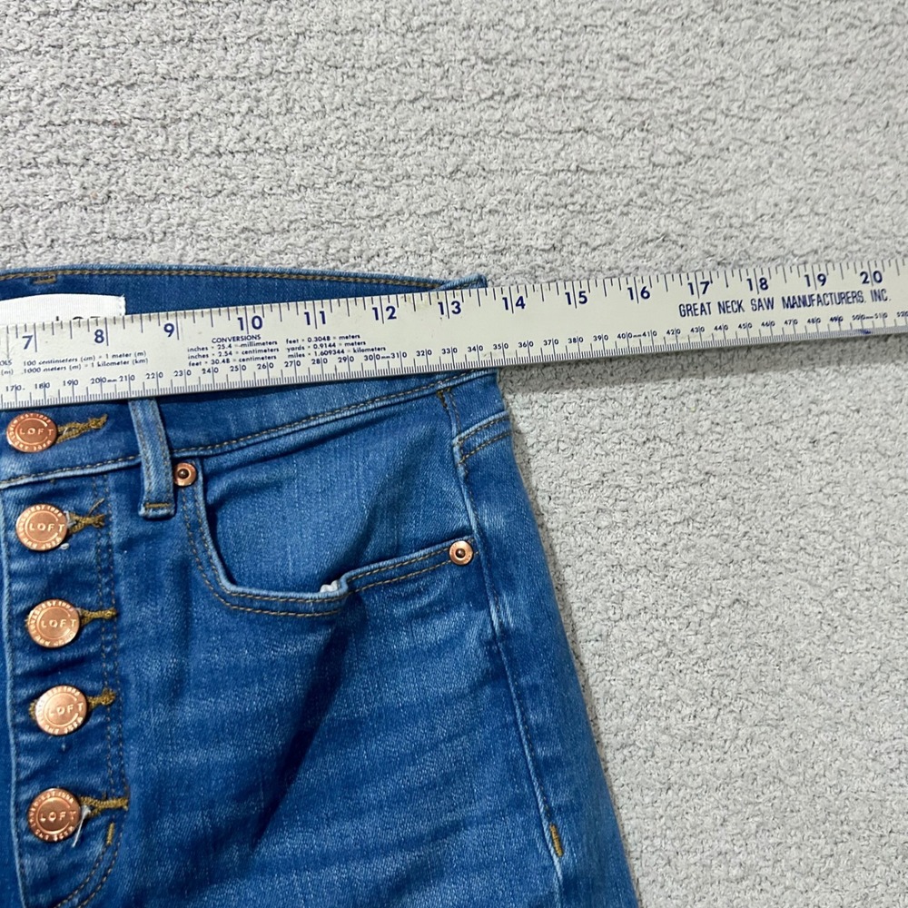 Loft Kick Crop Jeans High Waist 26/2 Blue Button Fly Raw Hem Boho Chic - Picture 6 of 9